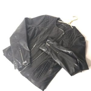 Next Leather Women’s Size 14 Black Quilted Leather A-Line Biker Jacket 827-418